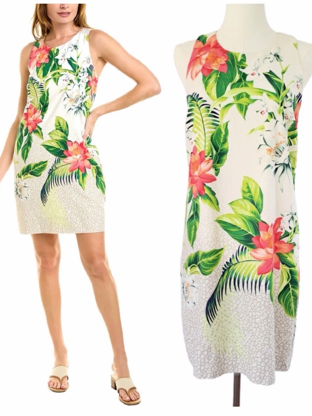 Tommy Bahama White Grand Grove Dress with Green & Pink Accents